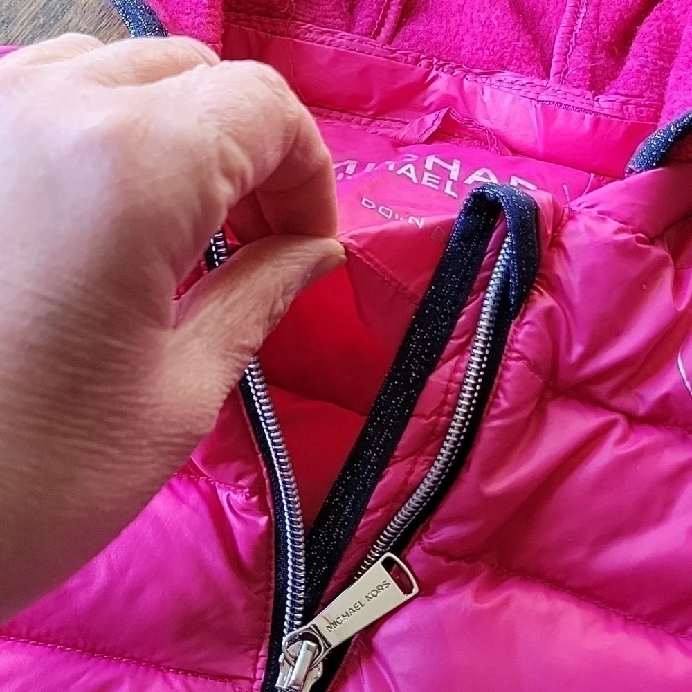 Michael Kors Hot Pink Puffer Ruffle Down Removable Hood Toddler Sz4 Light Jacket